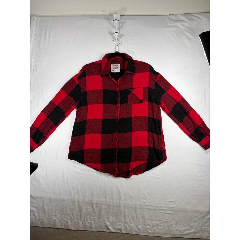 Justice Perfect Plaid Shirt Women 18/20 Red Black Buffalo Check Excellent